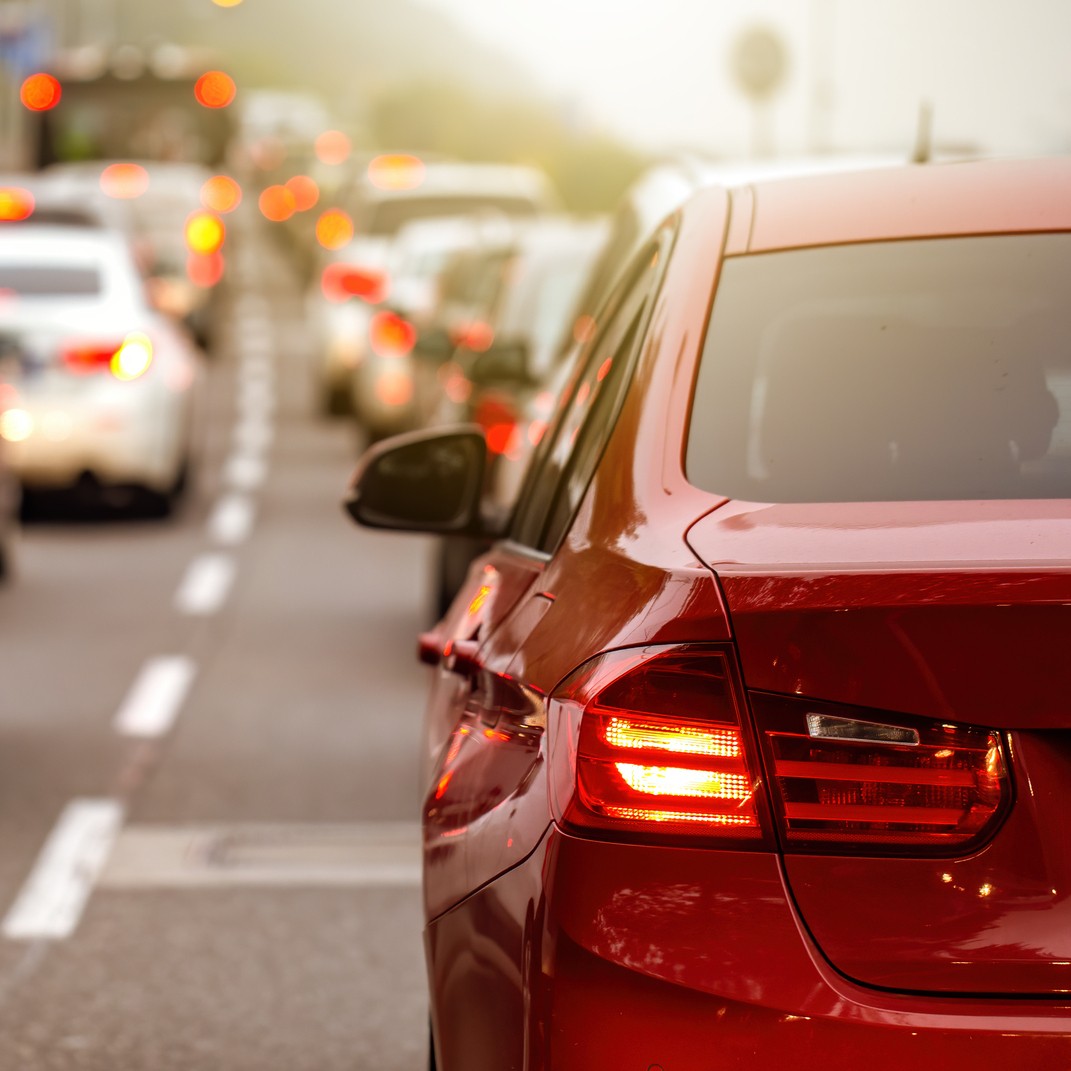 Cars stopped in heavy traffic on a Georgia road