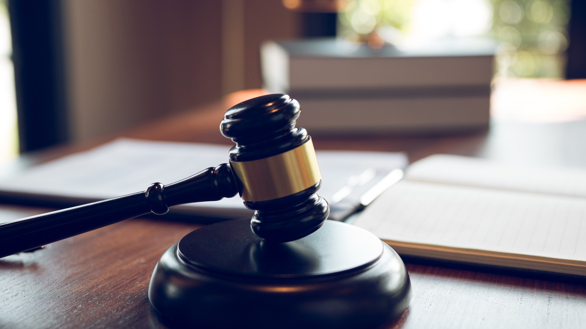Law desk with a gavel